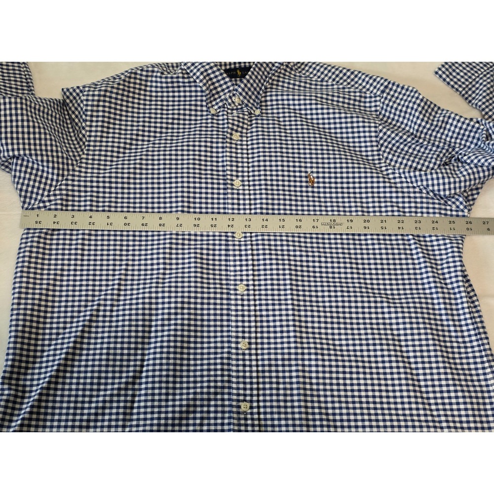 Ralph Lauren Mens XXL Blue White Gingham Check Button Down Shirt Brown Pony - Picture 8 of 8